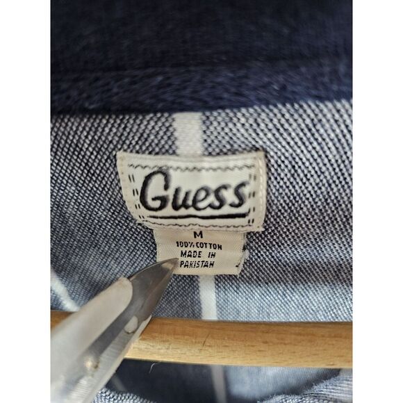 Vintage Guess Striped Preppy Polo Blue‎ & White Stripes Men's Medium Y2K - Picture 3 of 9